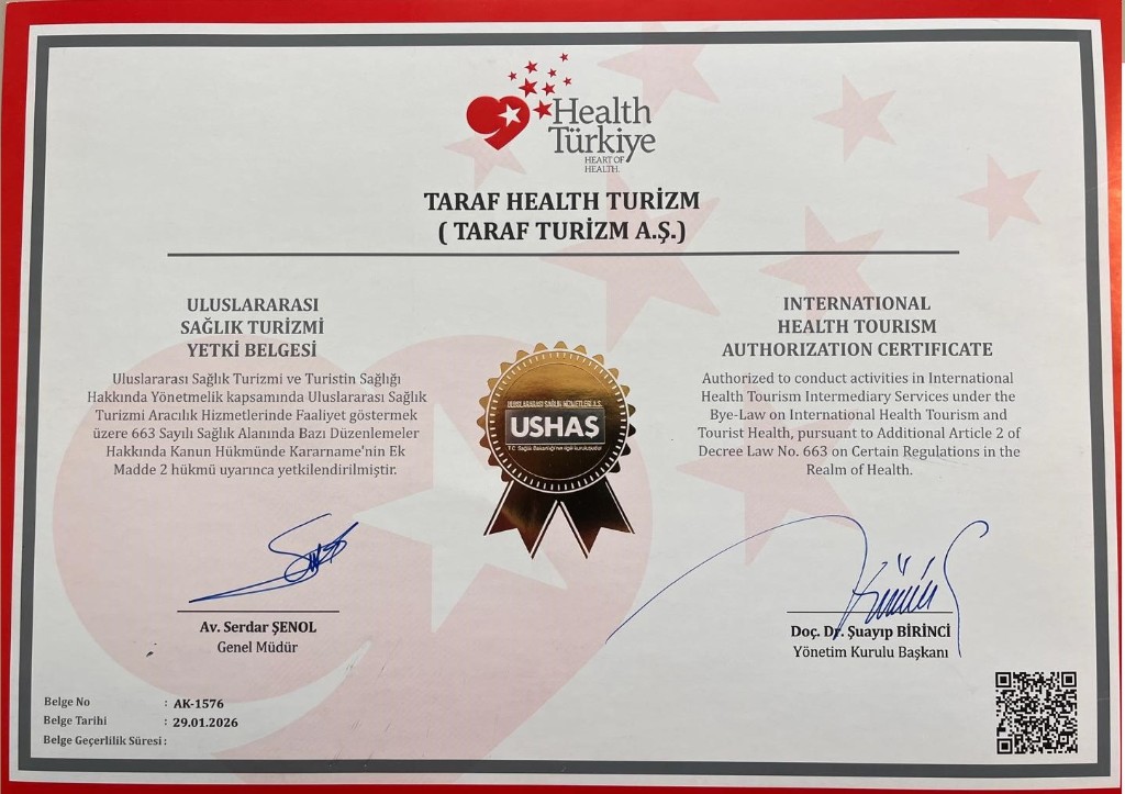 Uluslararası sağlık turizmi yetki belgesi — Taraf Health Turizm (Taraf Turizm A.Ş.)